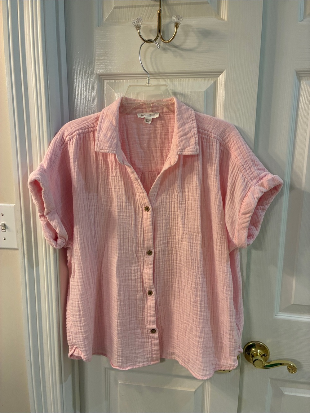 beachlunchlounge Light Pink Button Front Cotton Gauze Textured Shirt SZ L